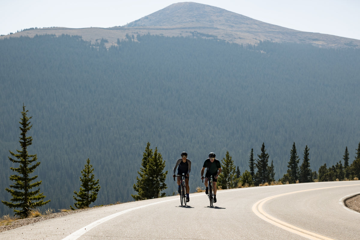 Cyclists out on a cool mountain road
