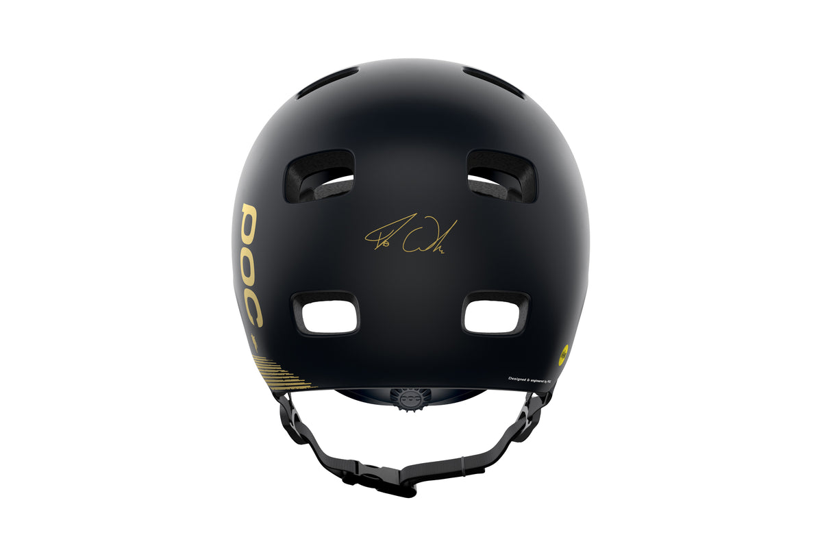 poc helm mtb fabio wibmer POC Crane MIPS Fabio Edition Bike Helmet Uranium Black Matte / Gold | The Pro's Closet