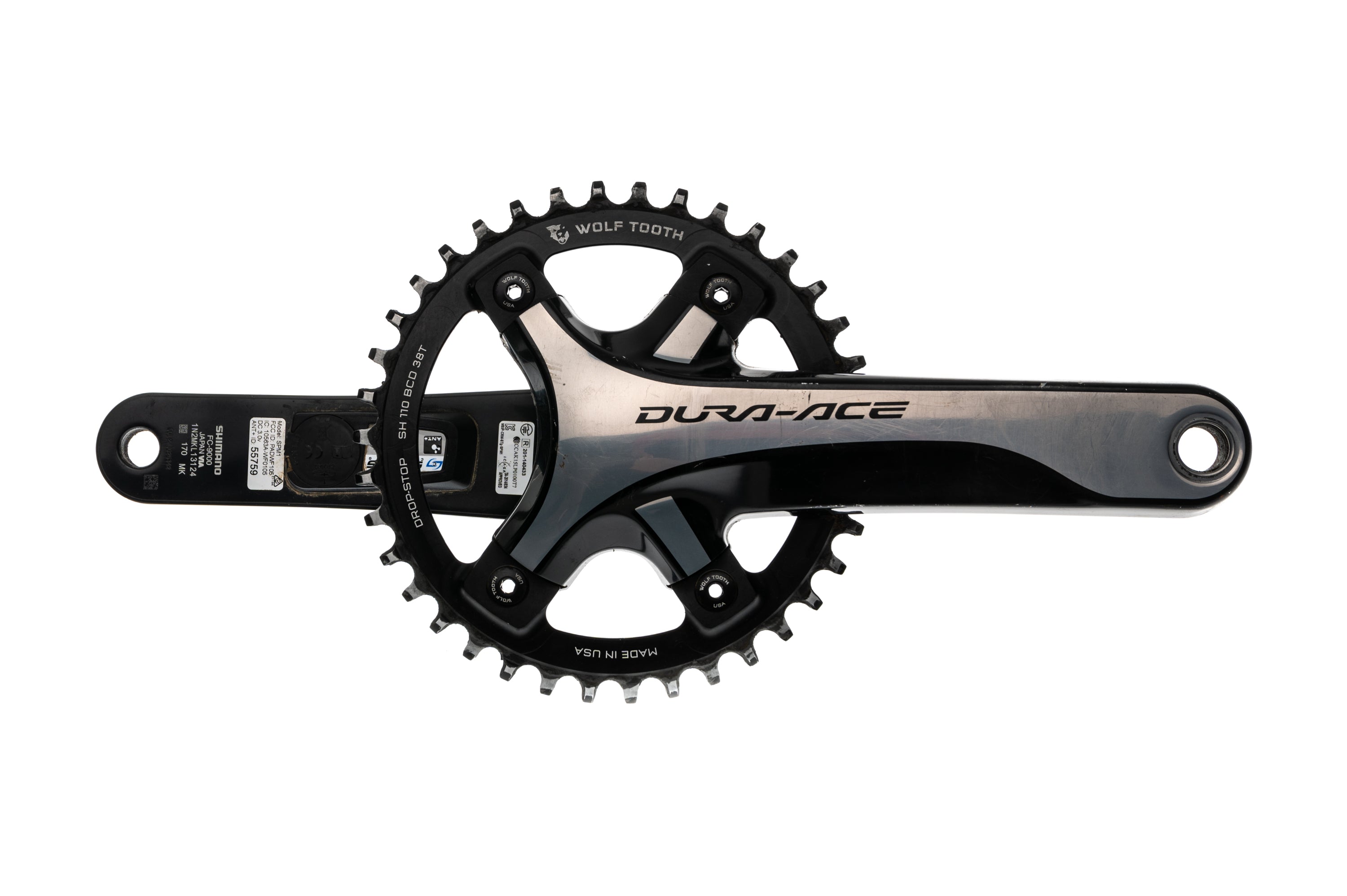 Stages Non Drive Power Meter Shimano Dura-Ace FC-9000 Crankset 11 Speed 170mm Wolf Tooth 38t 110mm BCD Hollowtech II