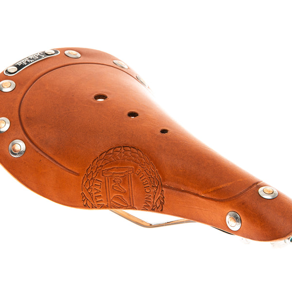Selle vélo course vintage SELLE ITALIA Storica, en Cuir et Acier, marron, miel