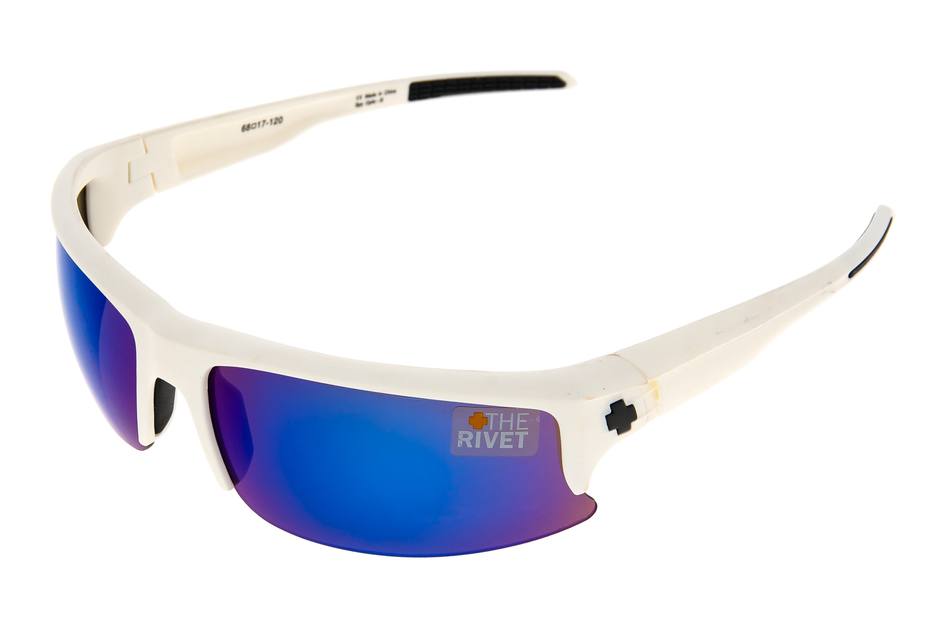 SPY Rivet Sunglasses Matte White Frame Bronze w/ Blue Spectra Lens drive side