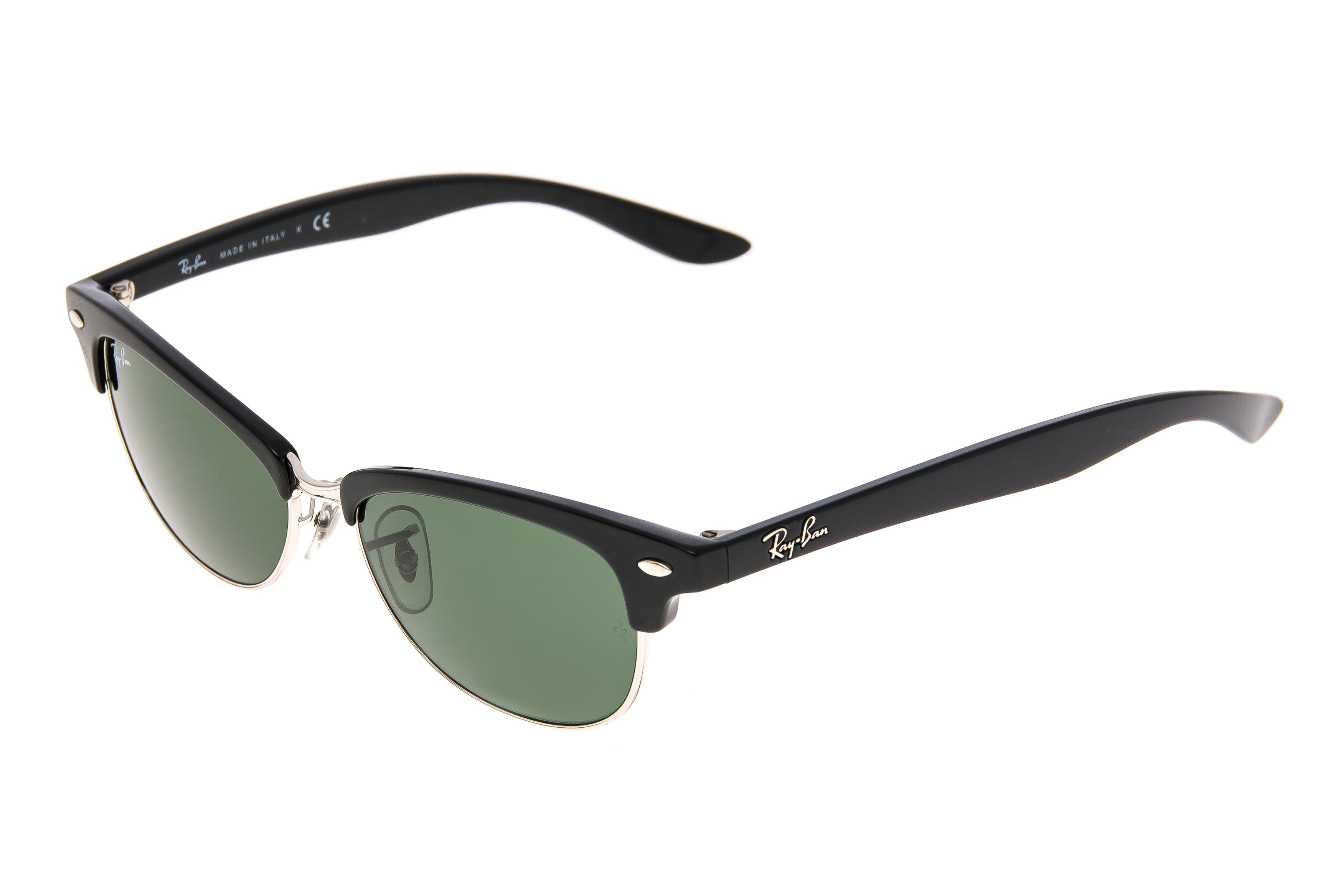 Ray-Ban Clubmaster Sunglasses Polished Black/Silver Frame Black Lens
