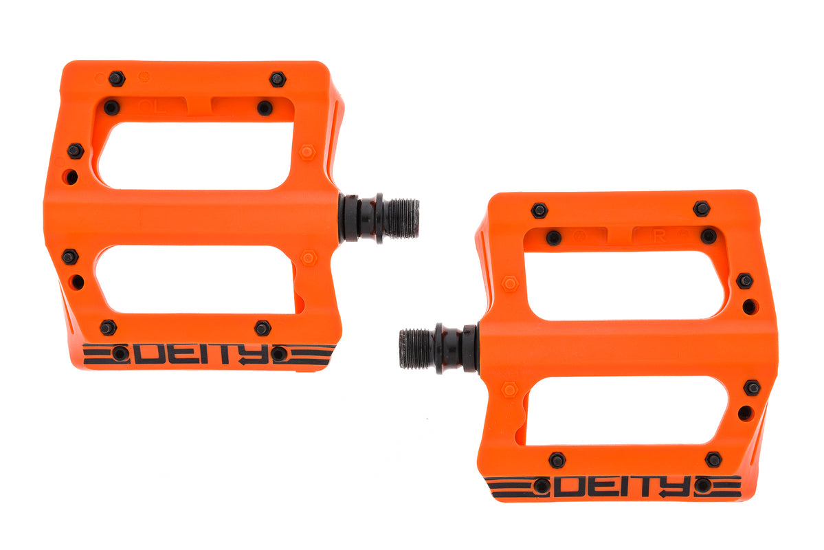 orange bike pedals Deity Compound V2 Pedals Flat Orange Plastic 9/1